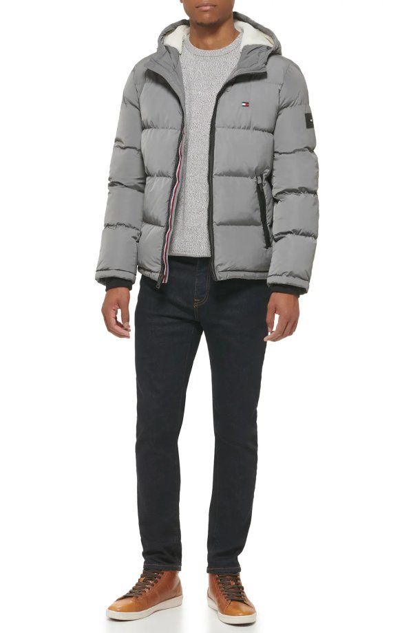 Faux Shearling Lined Hooded Puffer Jacket
