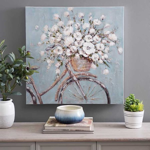 Flower Basket on Bike Canvas Art Print
