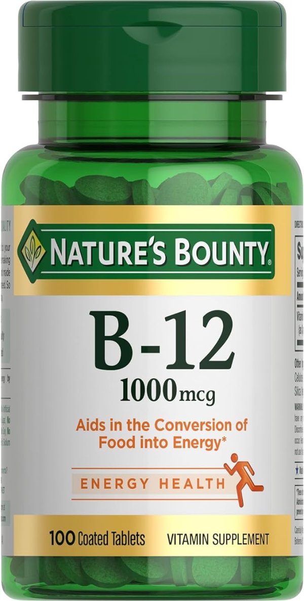 Nature’s Bounty Vitamin B-12 Supplement, Supports Metabolism and Nervous System Health, Tablets, 1000 mcg, 100 Count