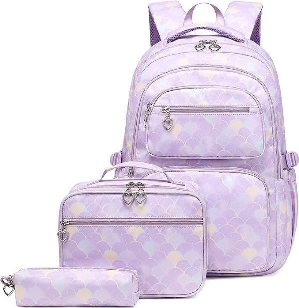 Bansusu 3Pcs  Girls Backpack Set with Lunch Bag, Backpack and Lunchbox Combo