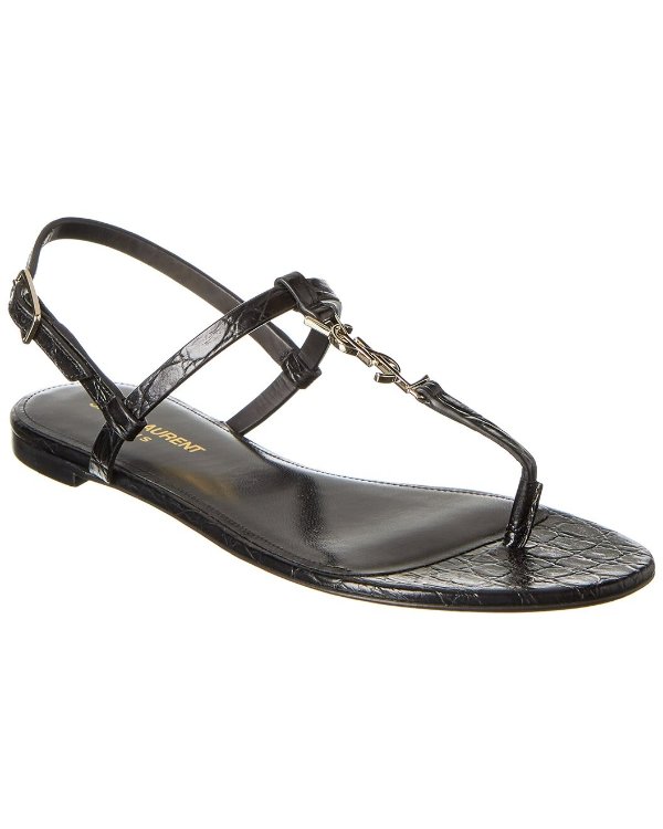 Saint Laurent Cassandra Croc-Embossed Leather Sandal