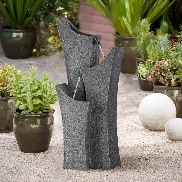 Exton 31" High Gray Stone Three Tier Modern Garden Fountain - #7H731 | Lamps Plus