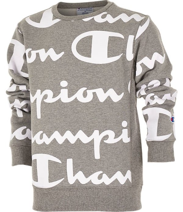 Kids' Champion Reverse Weave Allover Print Large Script Crewneck Sweatshirt