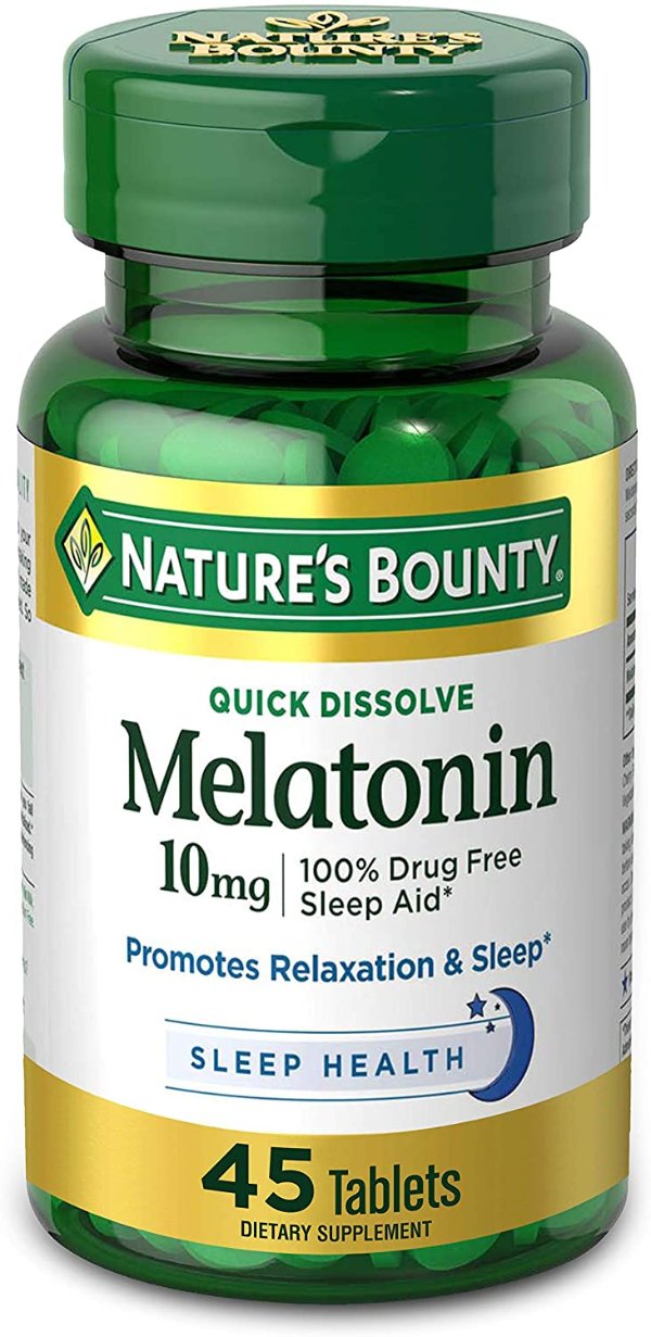 Melatonin, 100% Drug Free Sleep Aid, Dietary Supplement, 10 mg, 45 Count