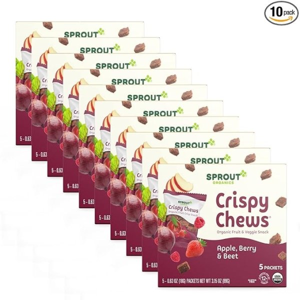Organic Toddler Snacks, Crispy Chews, Red Berry & Beet, 3.15 oz - Pack of 10