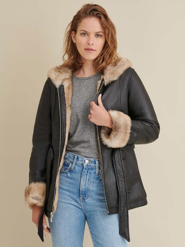 Genevieve Belted Leather Jacket