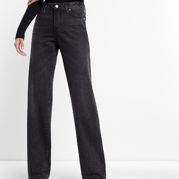 Low Rise Black Baggy Straight Jeans