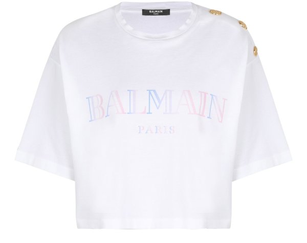 Gradient Balmain print cropped T-shirt