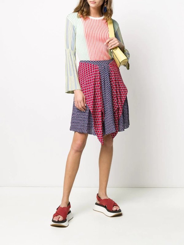 panelled geometric-print skirt