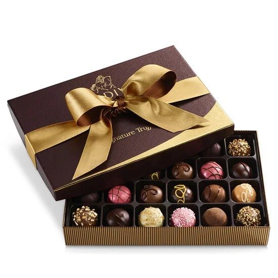 Signature Truffles Gift Box, Gold and Brown Ribbon, 24 pc.