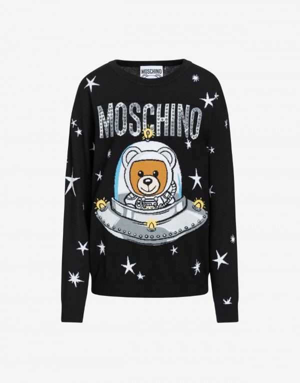 Pullover in merino wool with Ufo Teddy inlay - Knitwear - Clothing - Women - Moschino