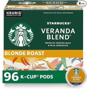 StarbucksVeranda Blend Blonde Light Roast Single Cup Coffee for Keurig Brewers, 4 Boxes of 24 (96 Total K-Cup pods)