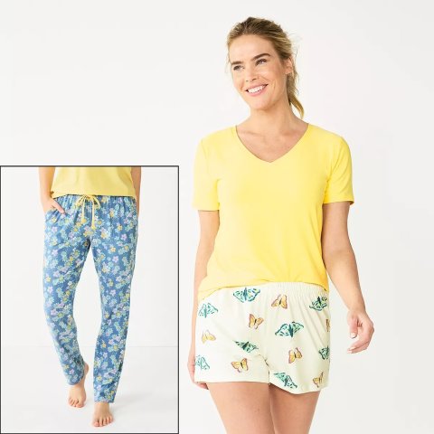Women s Sonoma Goods For Life® 3-piece Pajama Top, Pajama Shorts & Pajama Pants Sleep Set