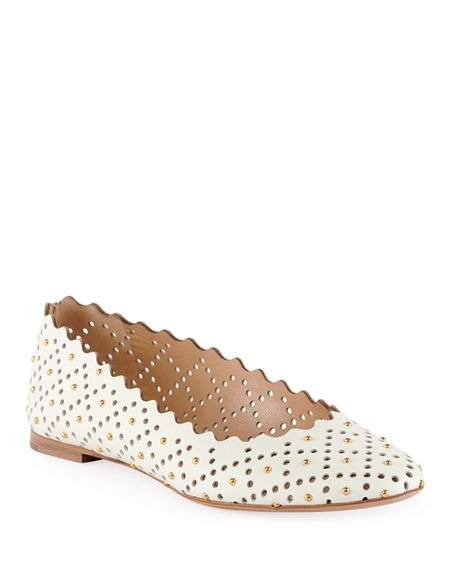 Perforated Leather Ballet Flat with Studs