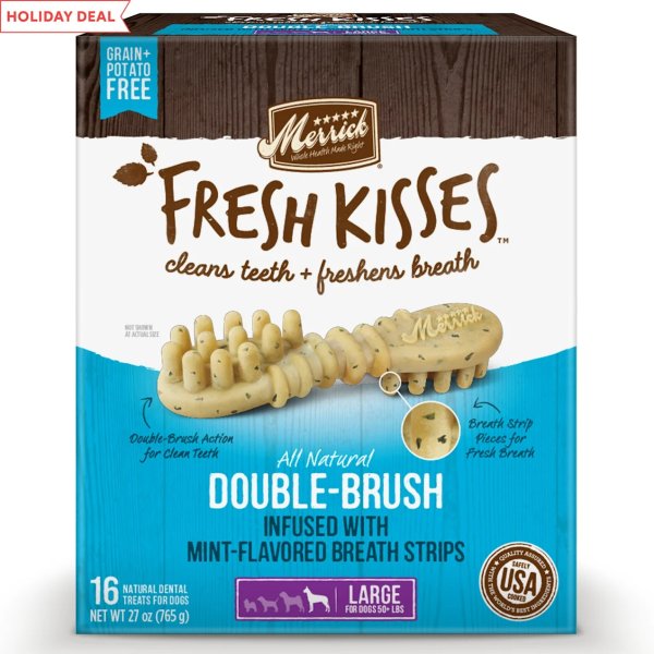 Fresh Kisses Mint Breath Strips Large Brush Dental Dog Treats, 16 Count | Petco