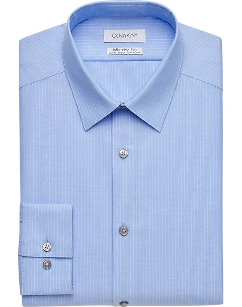 Calvin Klein Infinite Non-Iron Blue Stripe Slim Fit Dress Shirt - Men's Sale | Men's Wearhouse