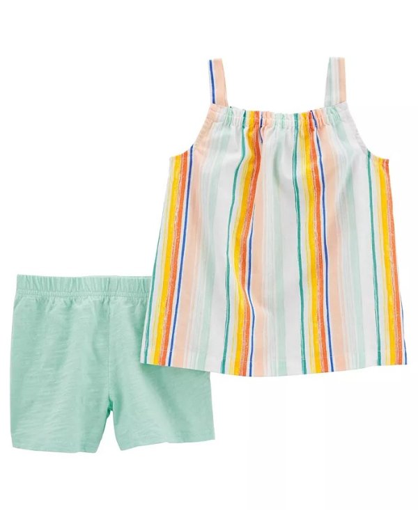 Baby Girls Striped Linen Tank and Shorts, 2 Piece Set