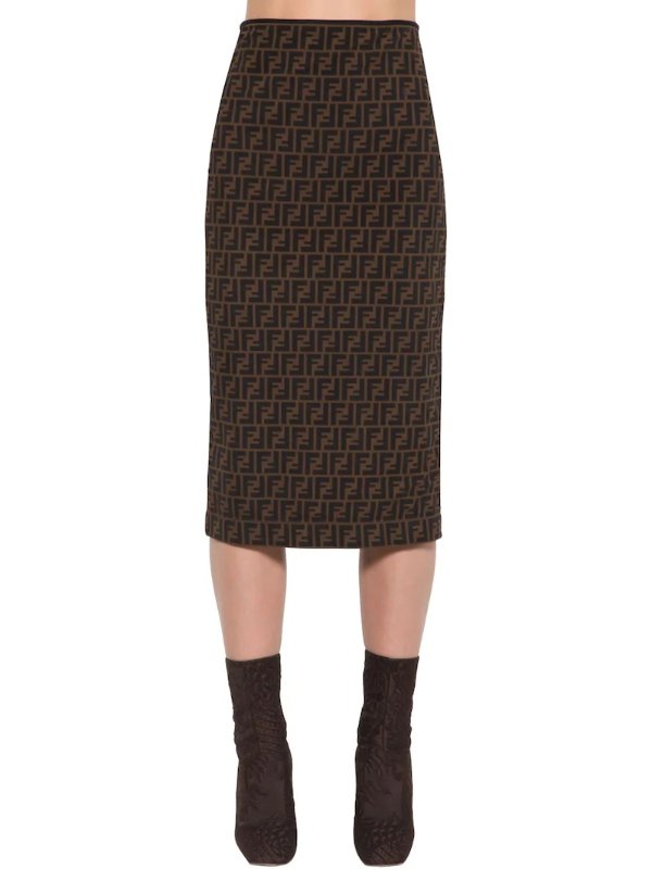 ALL OVER LOGO INTARSIA PENCIL SKIRT