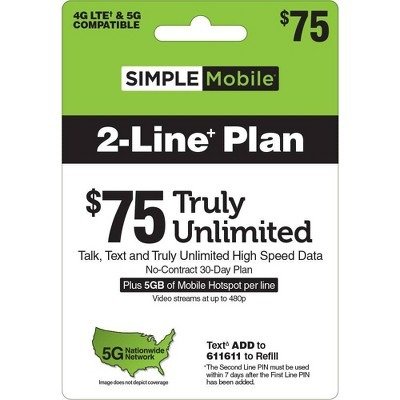 Simple Mobile 预付费卡 $75