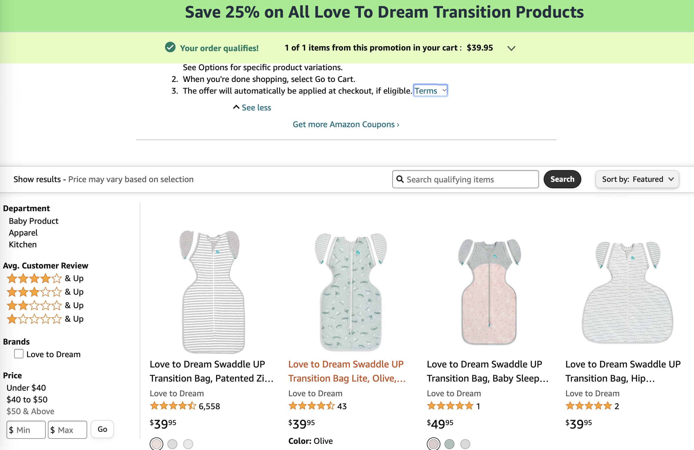 Amazon.com: Love to Dream Swaddle UP Transition Bag 宝宝睡袋促销 后悔没早点用，睡渣宝宝变睡神 7.5折 多种款式