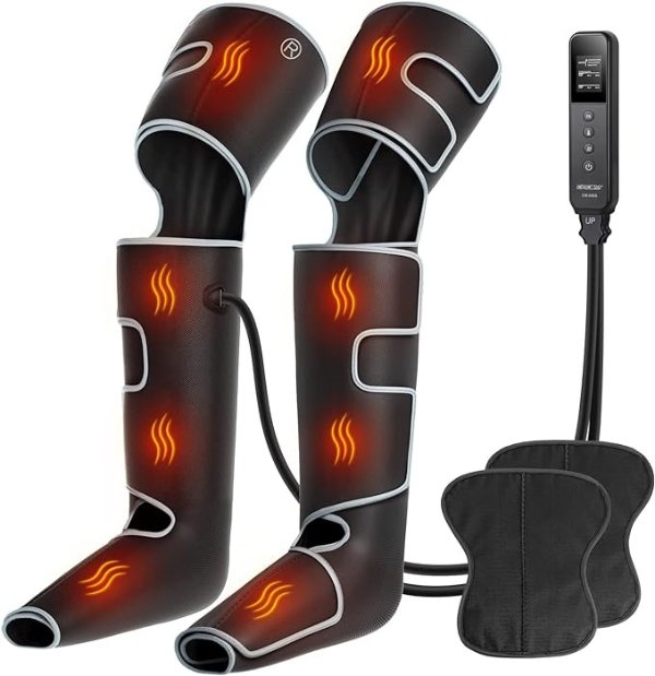Leg Massager with Heat, Air Compression Leg Massager for Circulation, Full Leg Massager with 3 Heats 3 Modes 3 Intensities Sequential Compression Device for Pain Relief (Silver)