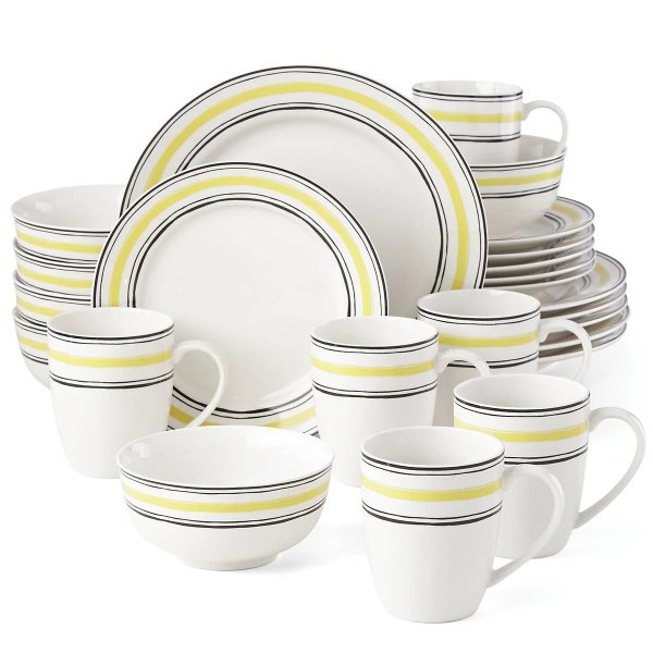 Illustrated Stripes 24-Piece Dinnerware Set