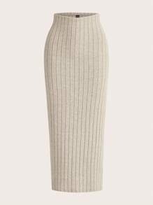 EZwear Solid Ribbed Knit Pencil Skirt