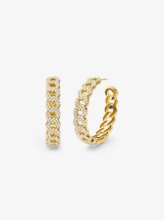 14K Gold-Plated Sterling Silver Pave Curb Link Hoop Earrings