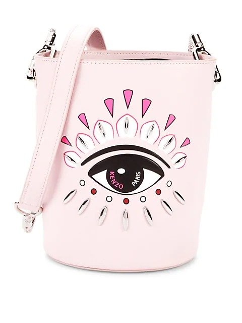 Pastel Pin Eye-Graphic Leather Bucket Bag
