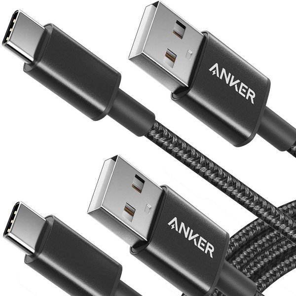USB-C to USB-A 尼龙编织数据线 6英尺 两条装