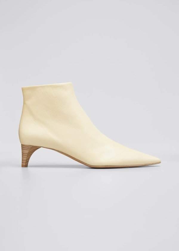 Leather Pointed Ankle Boots, Beige