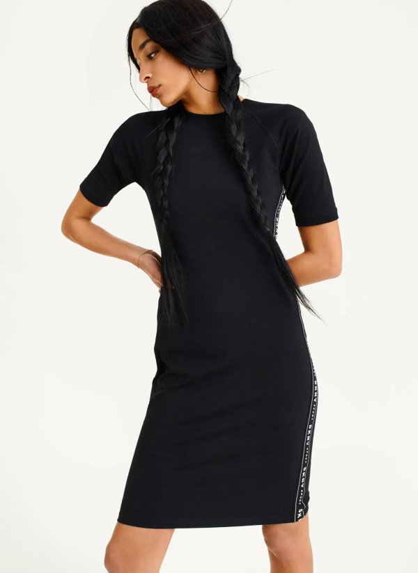 Buy T-Shirt Dress With Logo Taping Online - DKNY