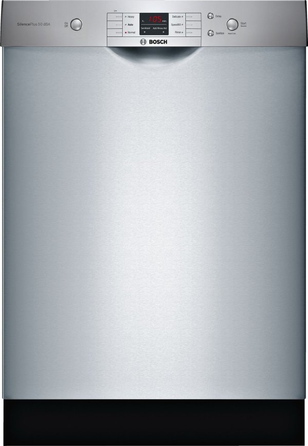 SHEM3AY55N 24 Inch Full Console Built-In Dishwasher with 14 Place Setting Capacity, 6 Wash Cycles, 50 dBA Sound Level, Overflow Protection System®, Utility Rack, Self-Latching Door, Delicate Wash and ENERGY STAR®: Stainless Steel