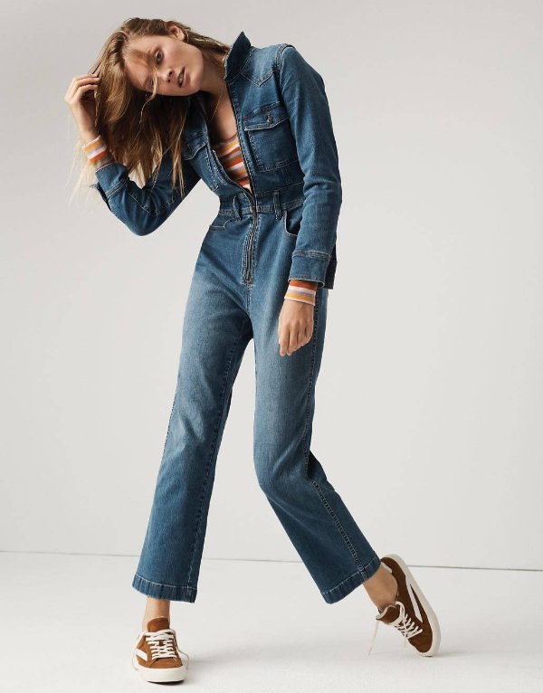 Denim Zip-Front Coverall Jumpsuit: Western Edition