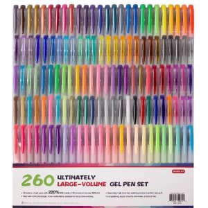 Shuttle Art 260 Colors Gel Pens Set 220% Ink Gel Pen for Adult Coloring Books Art Markers 130 Colored Gel Pens plus 130 Refills