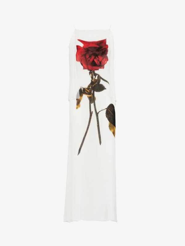 Women's Chiffon Shadow Rose Slip Dress in Optic White