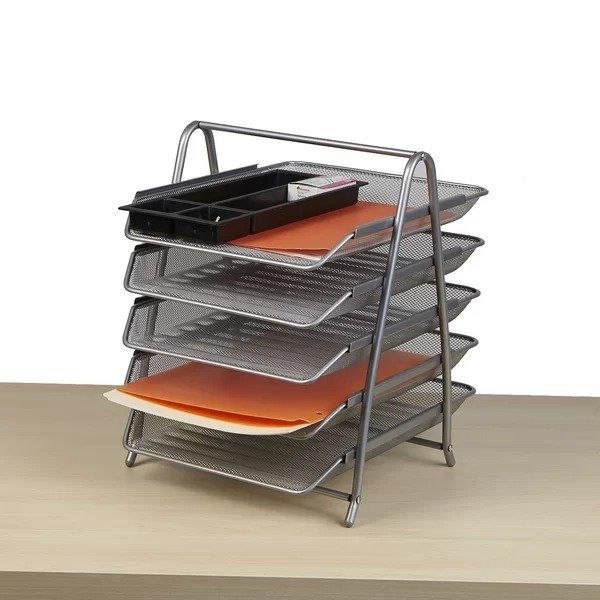 5 Tier Steel Mesh Paper Tray Desk Organizer