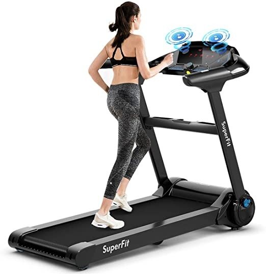 Folding Treadmill, Electric Motorized Running Walking Machine with Bluetooth Speaker, Heart Rate Sensor & LED Touch Display, 2.25HP Silent Treadmill for Home/Gym
