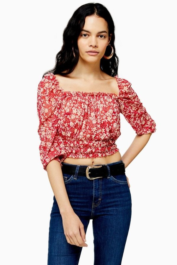 Prairie Floral Ditsy Shirred Top