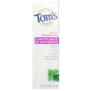 Tom's of Maine Antiplaque and Whitening Fluoride-free Toothpaste, Peppermint, 5.5-Ounce (Pack of 2)