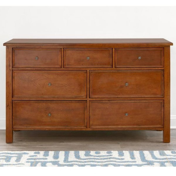 Marford Walnut Finish 7 Drawer Dresser with Side Detail (64 in W. X 38 in H.)