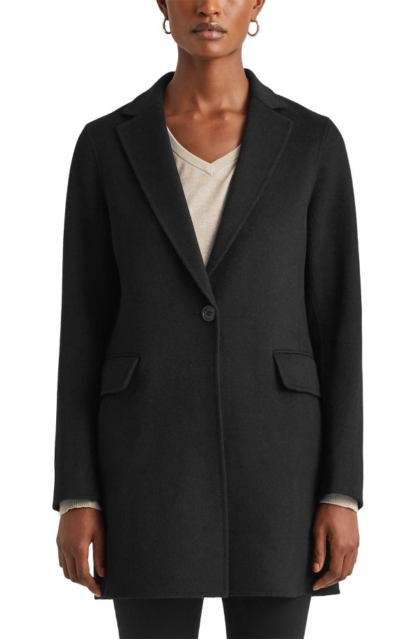 One Button Double Face Wool Blend Coat