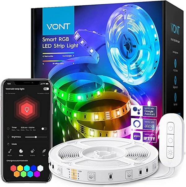 Smart LED Strip Lights [16.4 FT] LED Light Strip Compatible w/ Alexa & Google, Premium Bright 5050 RGB LEDs, Strip Lighting, LED Lights, 16 Million Colors & Music Sync for Home, TV, Party
