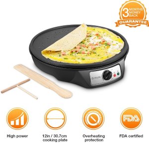 Maximatic Elite Cuisine ECP-126 Electric Crepe Maker and Non-stick Griddle with Spreader, Spatula and Recipes, 12", Black