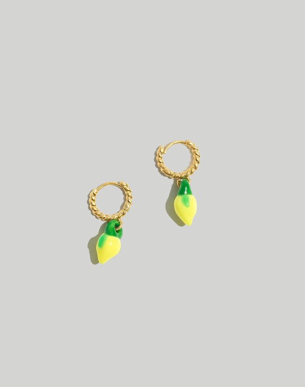 Enamel Lemon Twisted Huggie Hoop Earrings