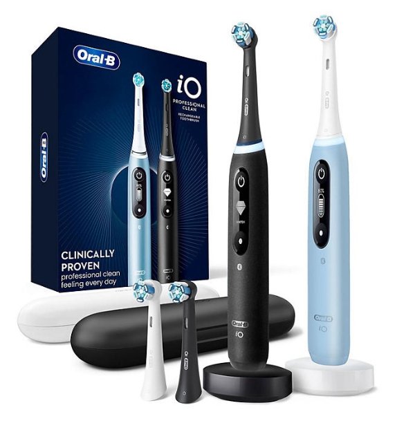iO Series 7 Electric Toothbrush, Black Onyx & Aquamarine (2 pk., 4 Brush Heads)