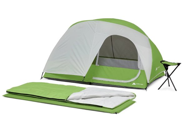 4 Piece Weekender Backpacking Camp Combo (Includes tent, sleeping bag, camp pad, stool)