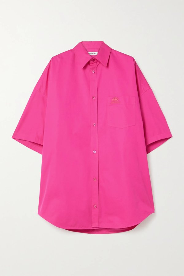 Oversized embroidered cotton-poplin shirt