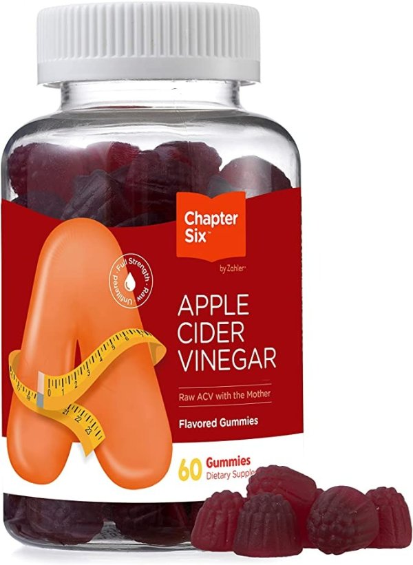 Chapter Six Apple Cider Vinegar Gummies, Detox Support and Cleanse, Metabolism and Energy Supplement, Kosher, 60 Gummies