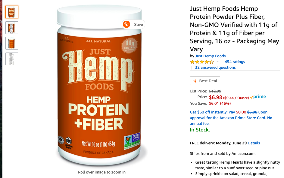 大麻籽 Amazon.com: Just Hemp Foods Hemp Protein Powder Plus Fiber, Non-GMO Verified with 11g of Protein &amp; 11g of Fiber per Serving, 16 oz - Packaging May Vary: Health &amp; Personal Care